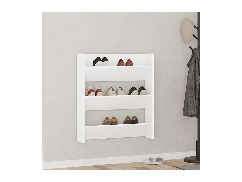 Witte wandkast voor schoenen 80x18x90 cm van bewerkt hout