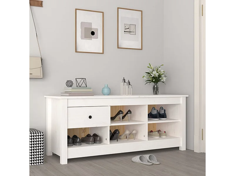Zapatero blanco 110x38x45,5 cm Madera maciza de pino