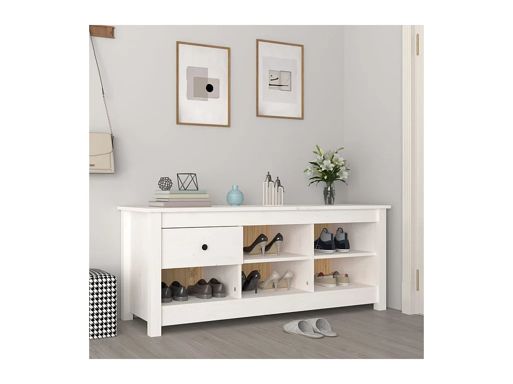 Armoire à chaussures Blanc 110x38x45,5 cm Bois de pin massif