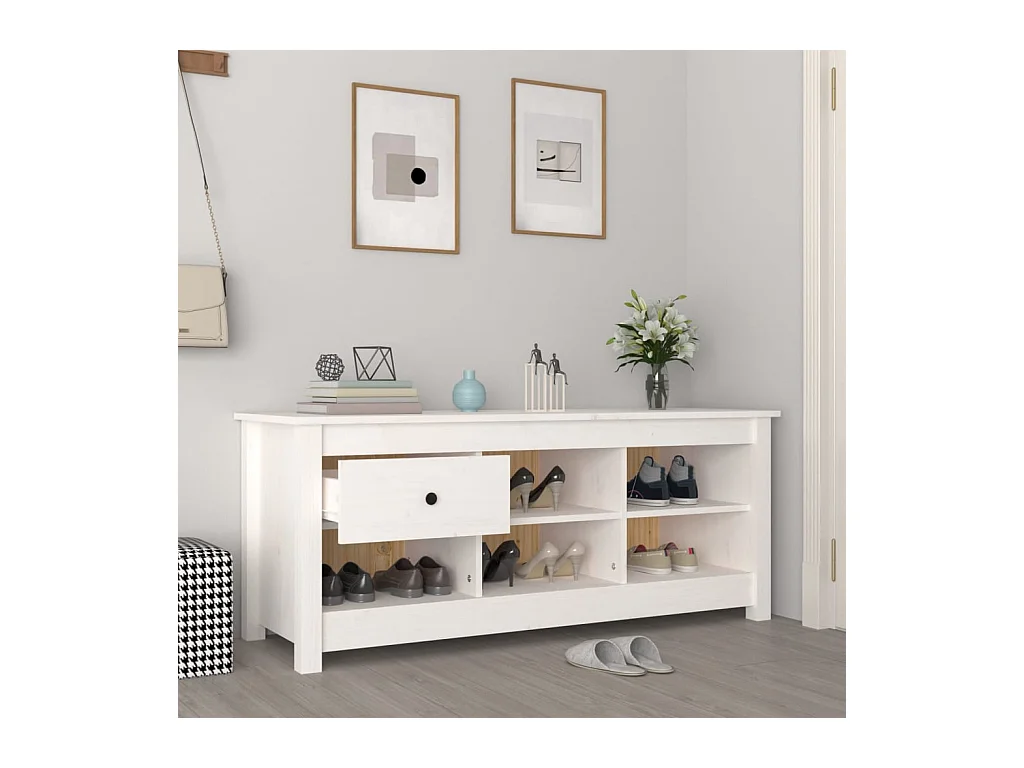 Armoire à chaussures Blanc 110x38x45,5 cm Bois de pin massif