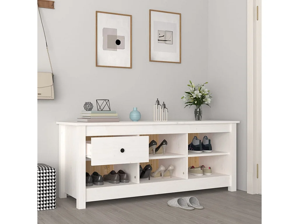 Armoire à chaussures Blanc 110x38x45,5 cm Bois de pin massif