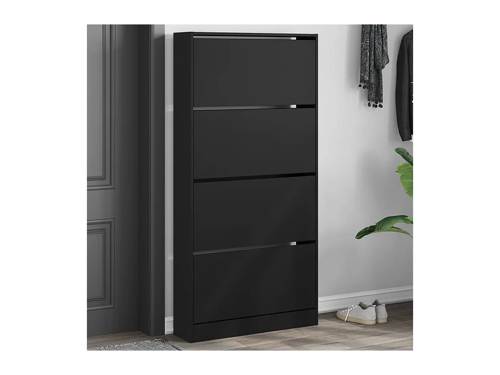 Armoire à chaussures 4 tiroirs rabattables noir 80x21x163,5 cm