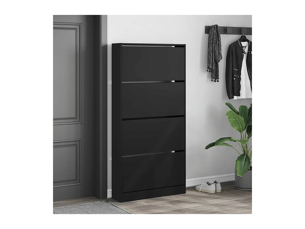 Armoire à chaussures 4 tiroirs rabattables noir 80x21x163,5 cm