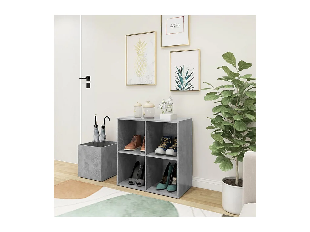 Zapatero de entrada de madera de ingeniería de color gris hormigón