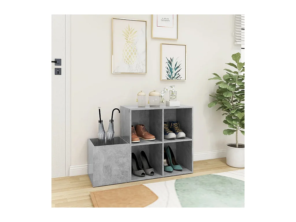 Zapatero de entrada de madera de ingeniería de color gris hormigón