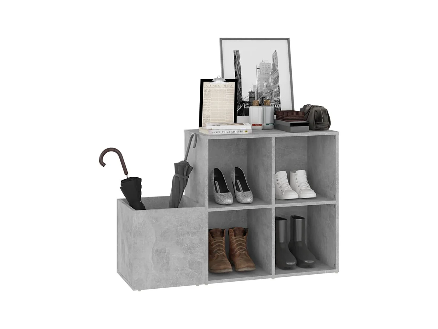 Zapatero de entrada de madera de ingeniería de color gris hormigón