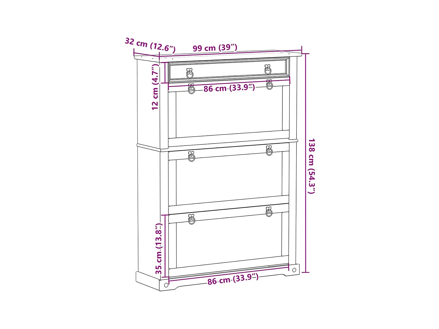 Armoire à chaussures 99x32x138 cm bois de pin massif