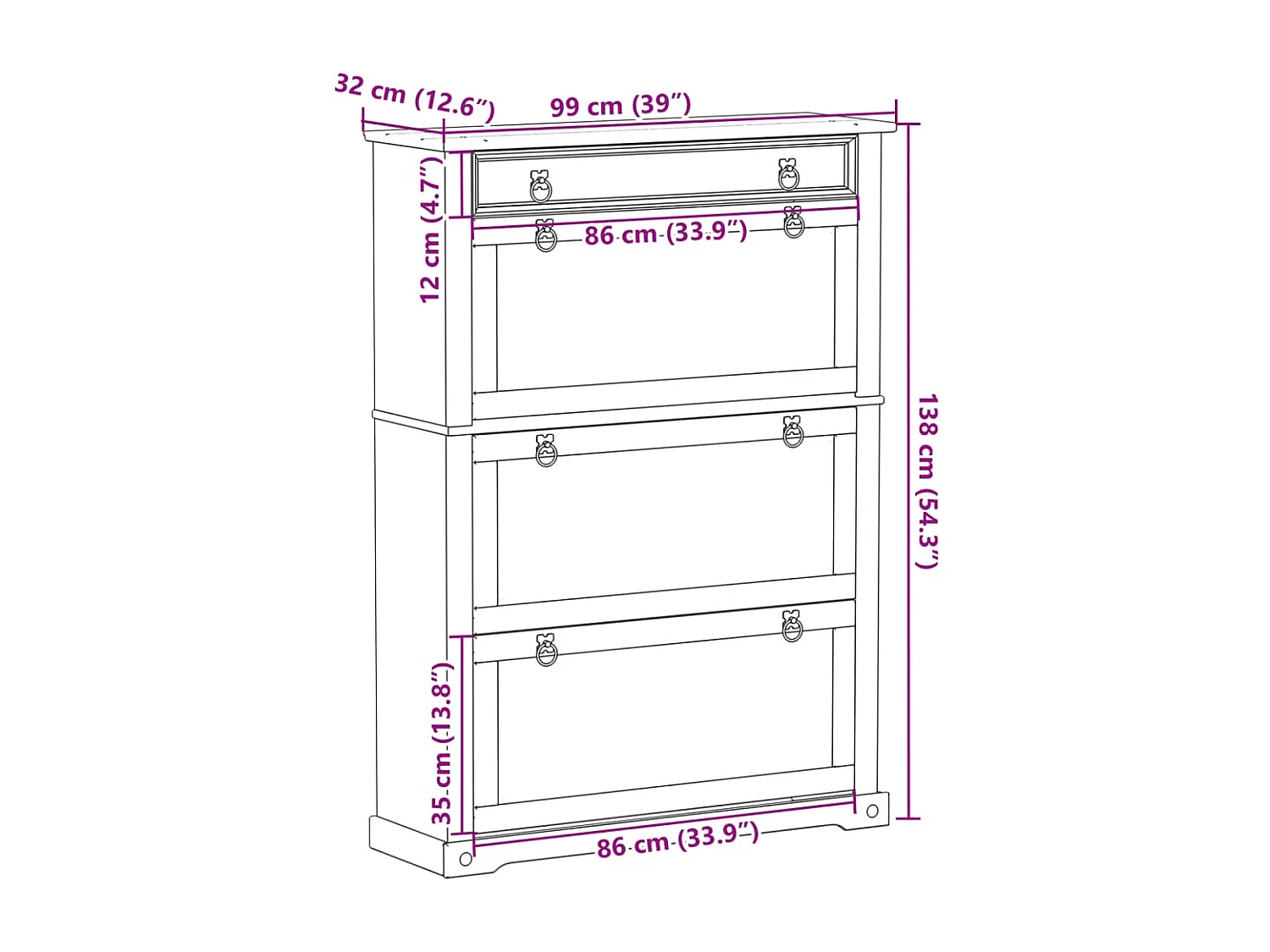 Zapatero 99x32x138 cm madera maciza de pino