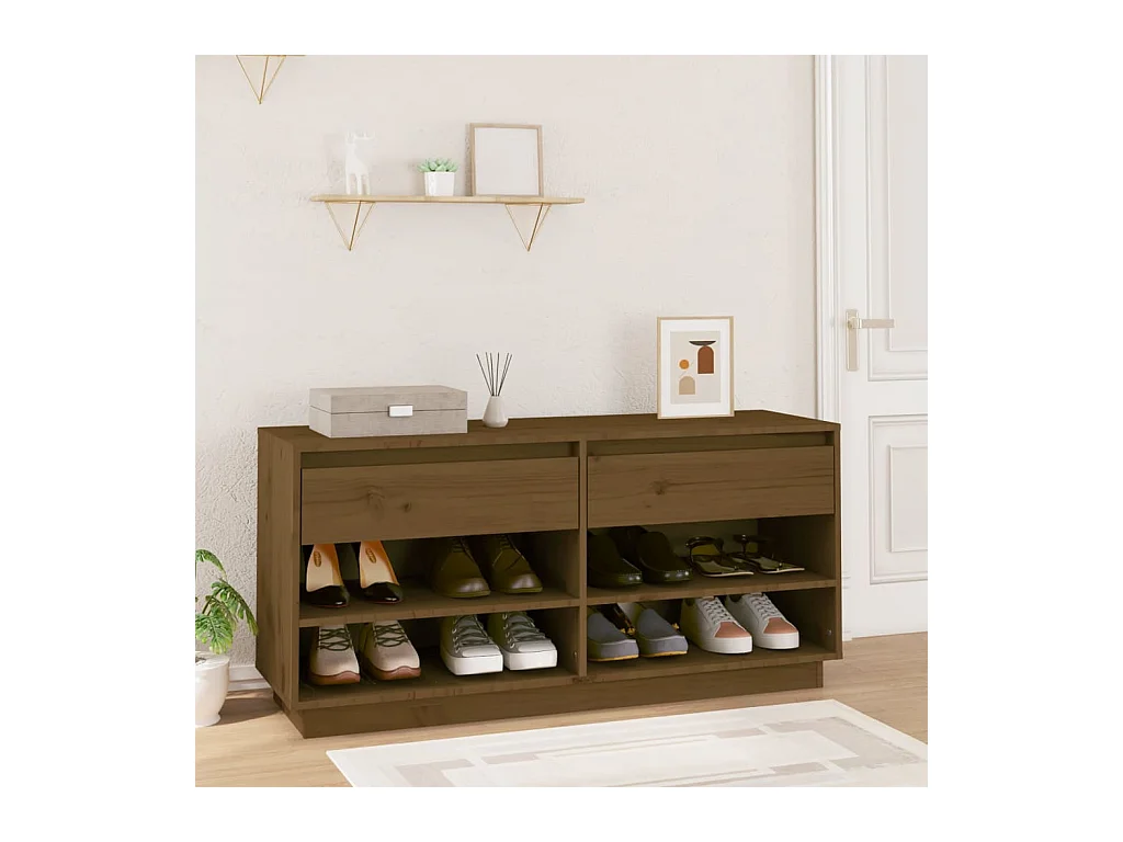 Armoire à chaussures Marron miel 110x34x52cm Bois de pin massif