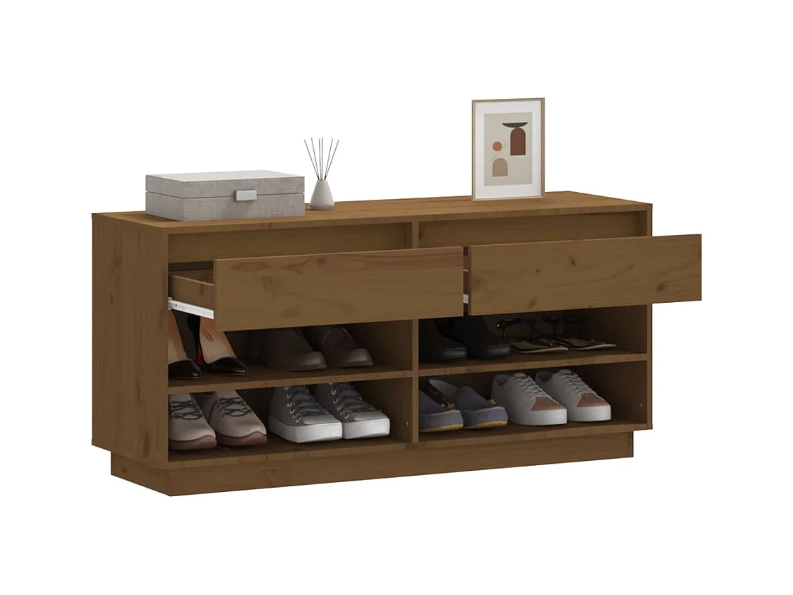 Armoire à chaussures Marron miel 110x34x52cm Bois de pin massif