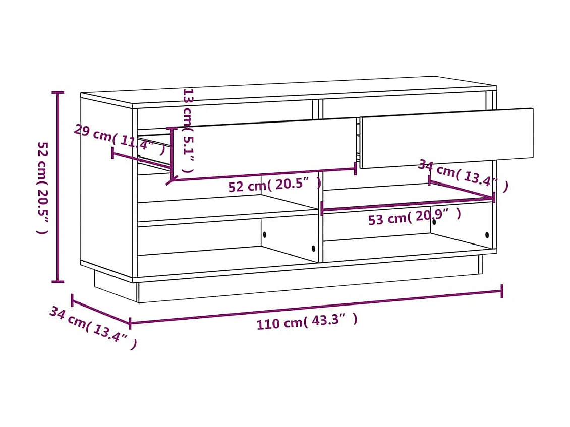 Zapatero Marrón Miel 110x34x52cm Madera Maciza de Pino