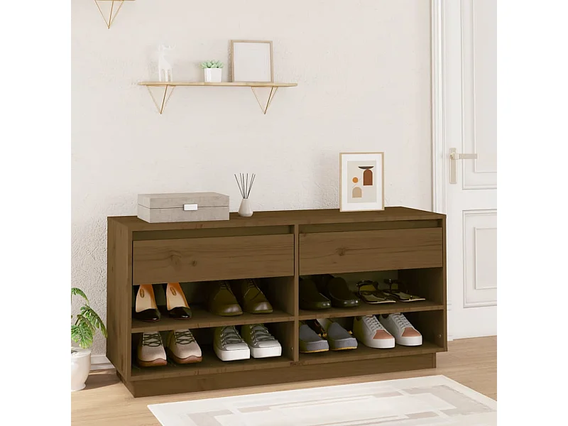 Zapatero Marrón Miel 110x34x52cm Madera Maciza de Pino