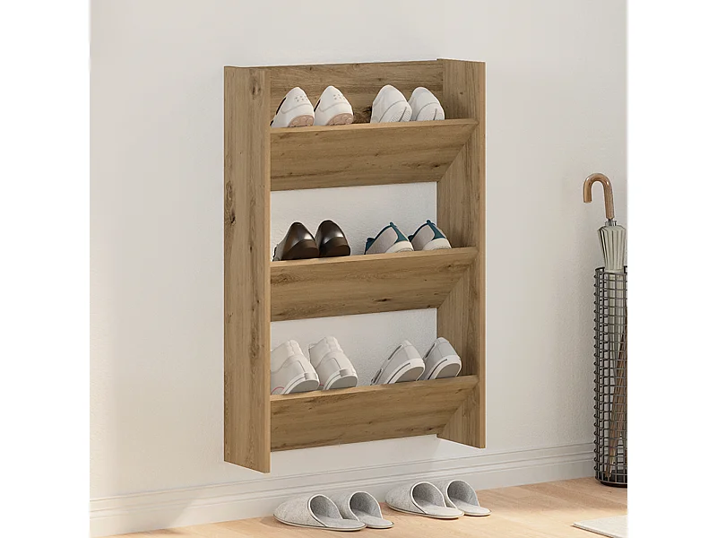 Wandgemonteerde schoenenkasten, handgemaakt eikenhout, 60 x 18 x 60 cm