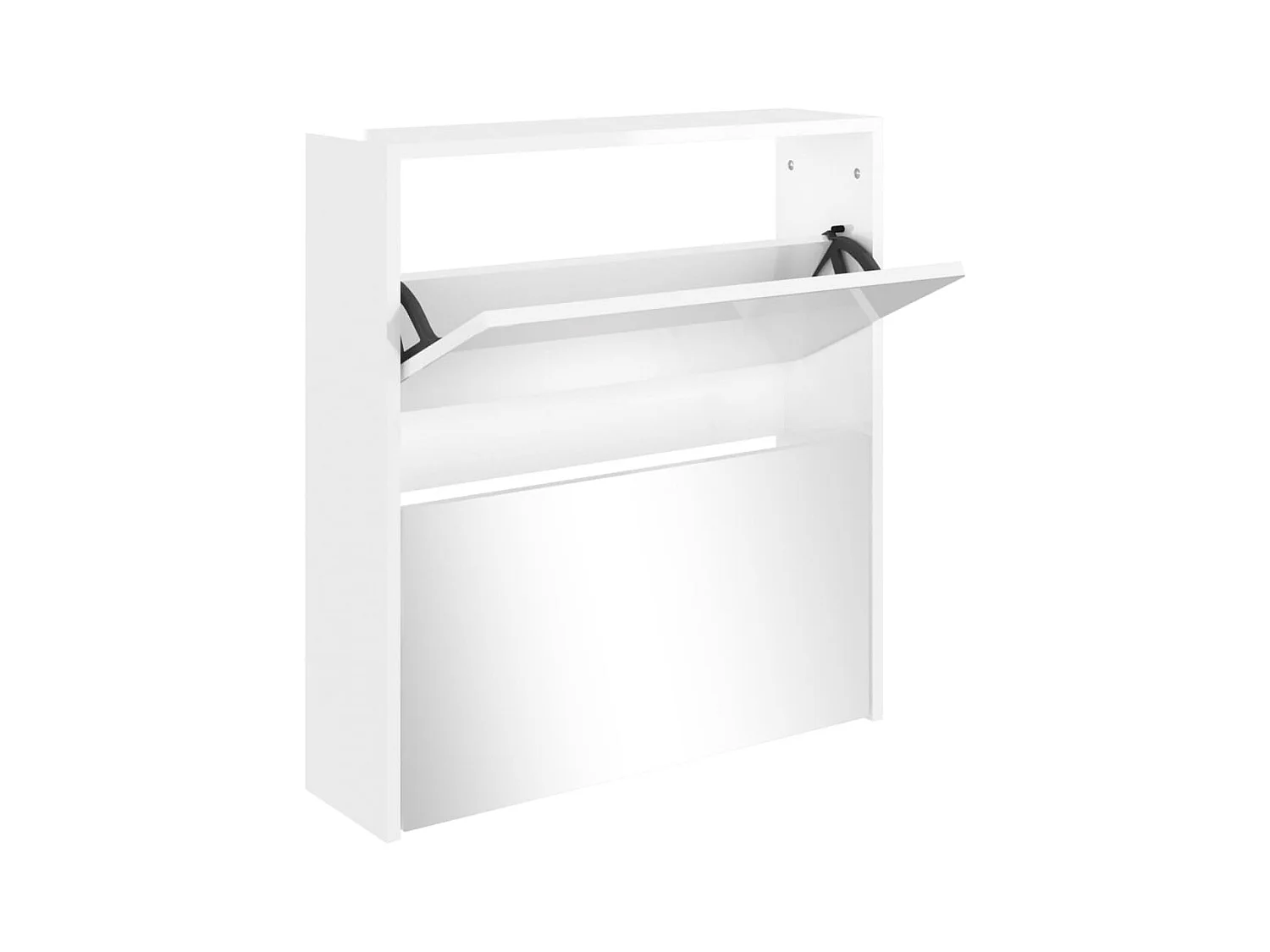 Armoire à chaussures miroir 2 niveaux Blanc brillant 63x17x67cm