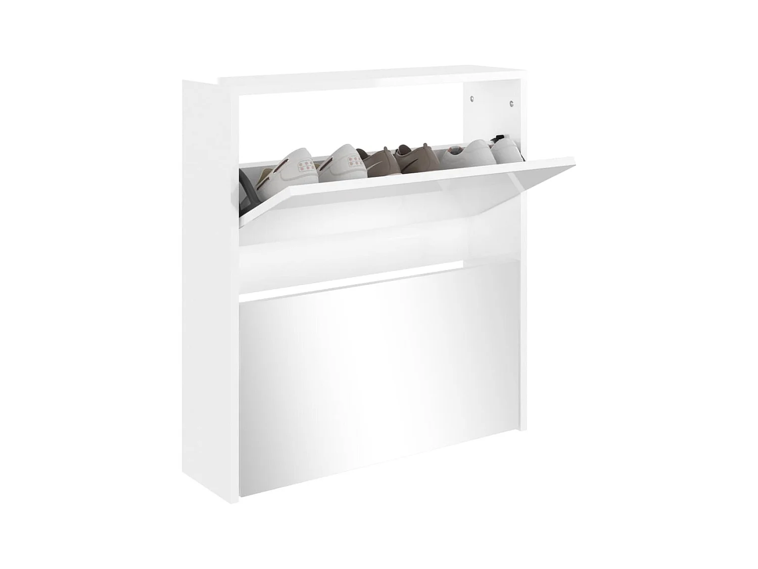 Armoire à chaussures miroir 2 niveaux Blanc brillant 63x17x67cm