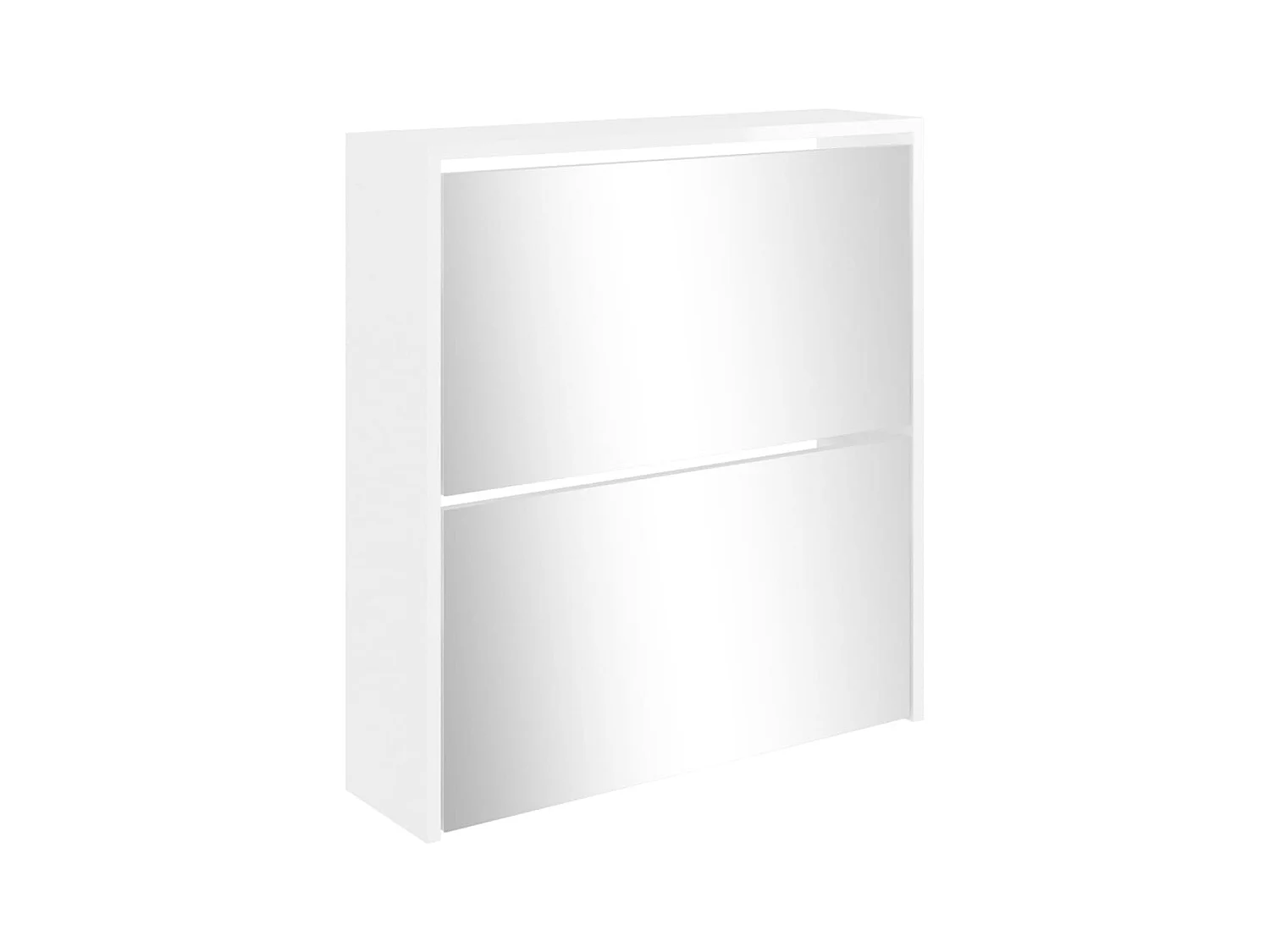 Armoire à chaussures miroir 2 niveaux Blanc brillant 63x17x67cm