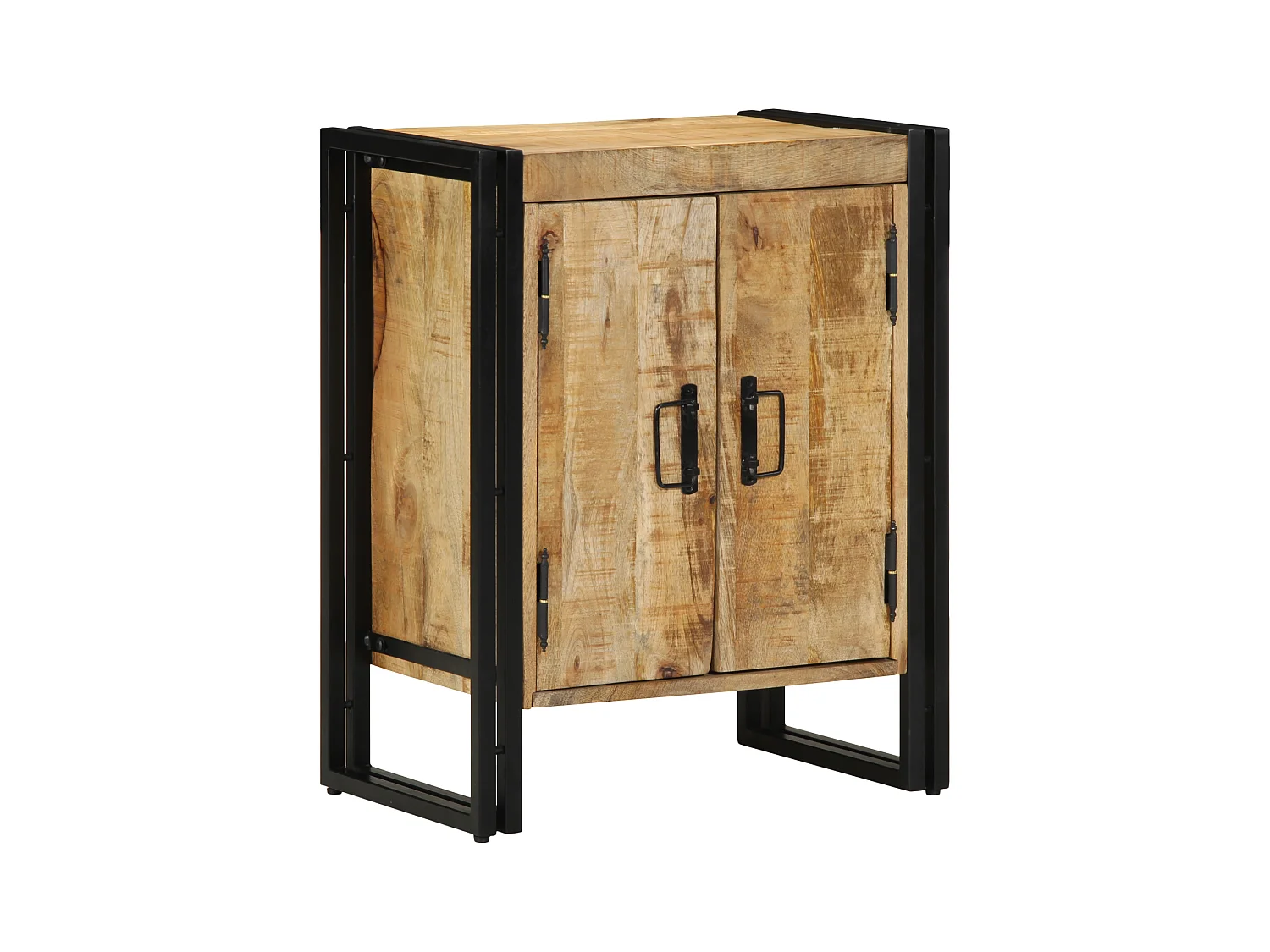 Cabinet à chaussures Noir 30x30x40 cm en bois de manguier massif et acier