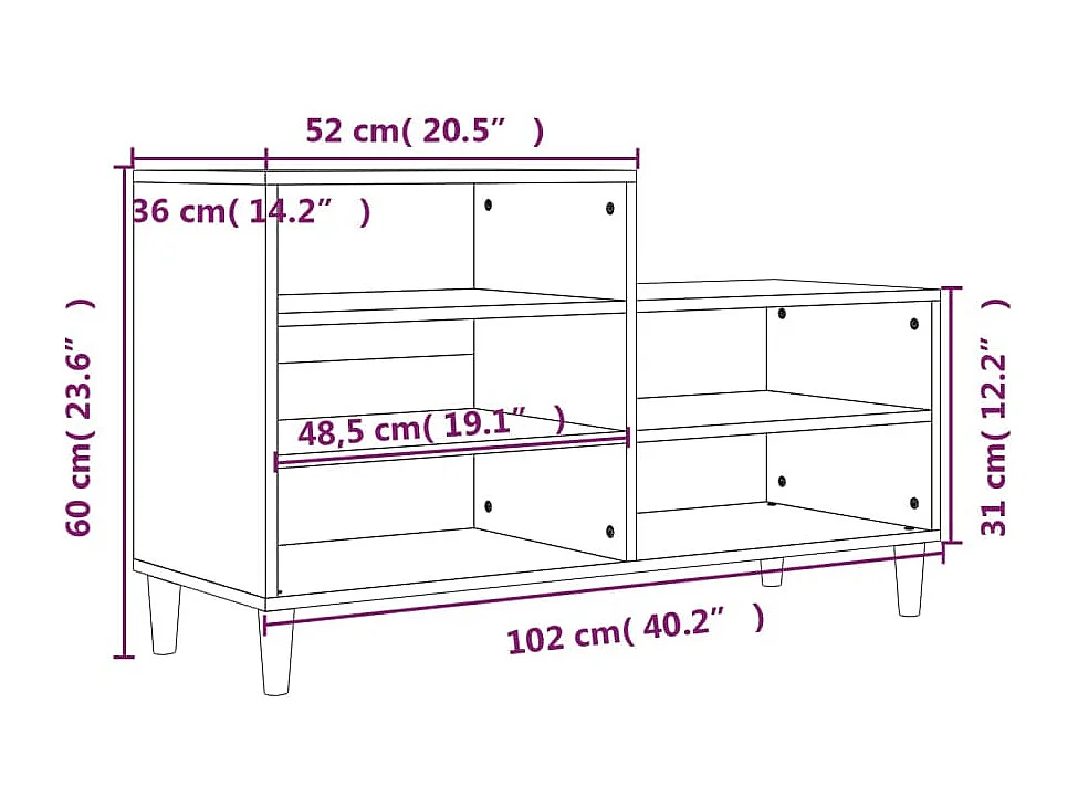 Armoire à chaussures Sonoma gris 102x36x60 cm Bois d'ingénierie