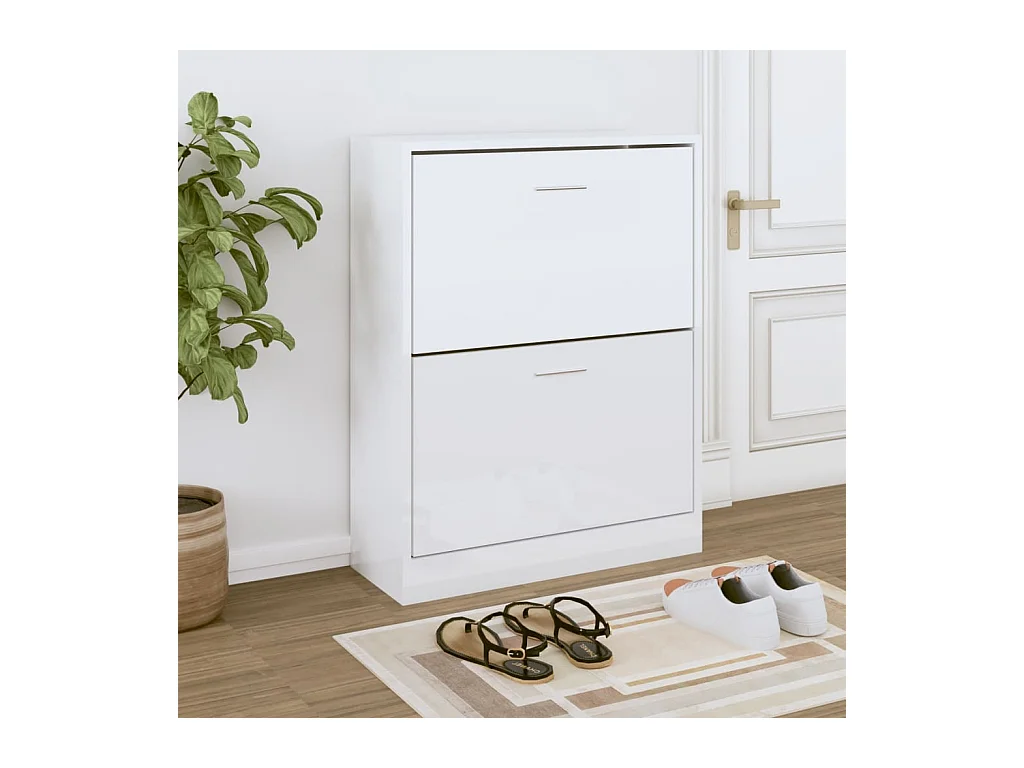 Armoire à chaussure Blanc brillant 63x24x81 cm Bois ingénierie