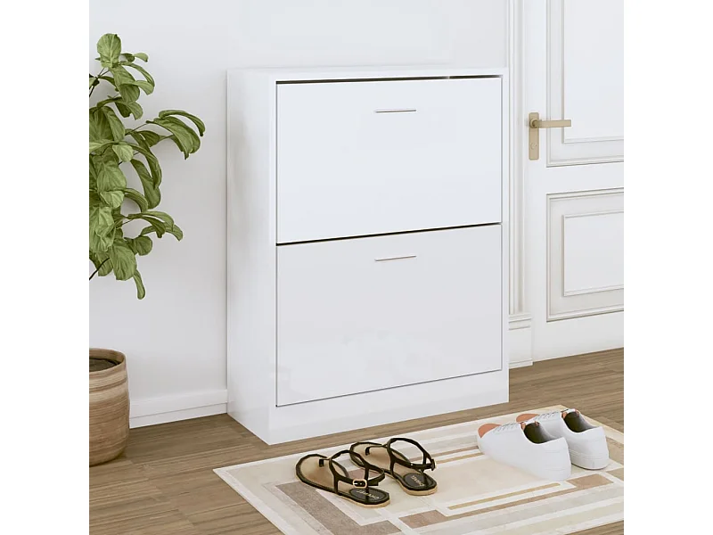 Scarpiera Bianco lucido 63x24x81 cm Legno composito