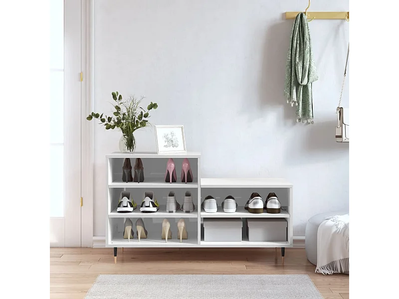 Scarpiera Bianco lucido 102x36x60 cm Legno composito