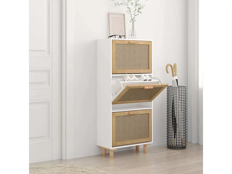 Armoire à chaussures Blanc 52x25x115 cm Bois d'ingénierie/rotin