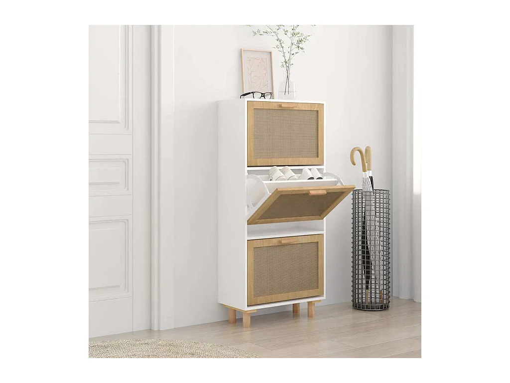 Armoire à chaussures Blanc 52x25x115 cm Bois d'ingénierie/rotin