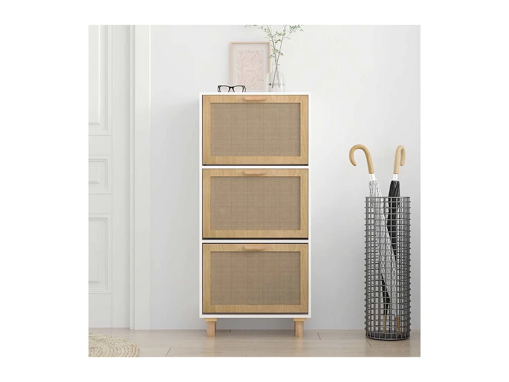 Armoire à chaussures Blanc 52x25x115 cm Bois d'ingénierie/rotin