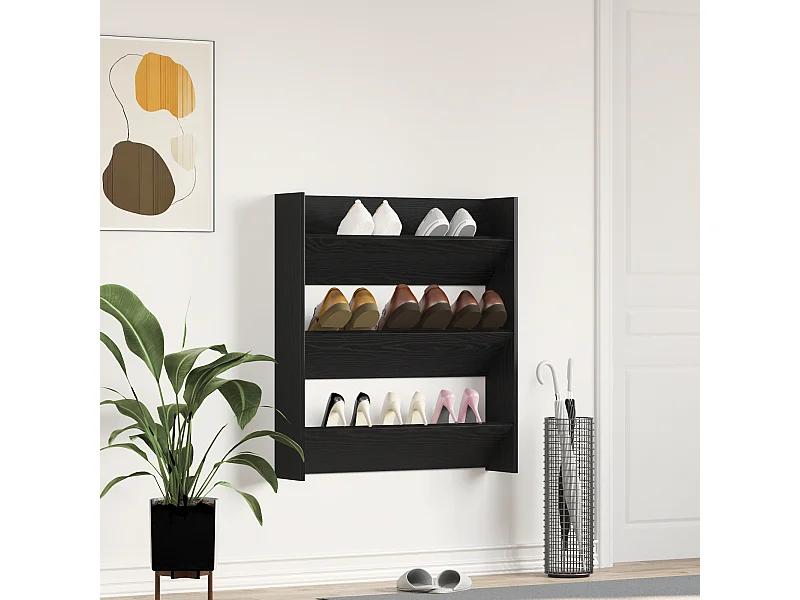 Meuble à chaussures mural - Chêne noir, 80 x 18 x 90 cm, en bois d'ingénierie