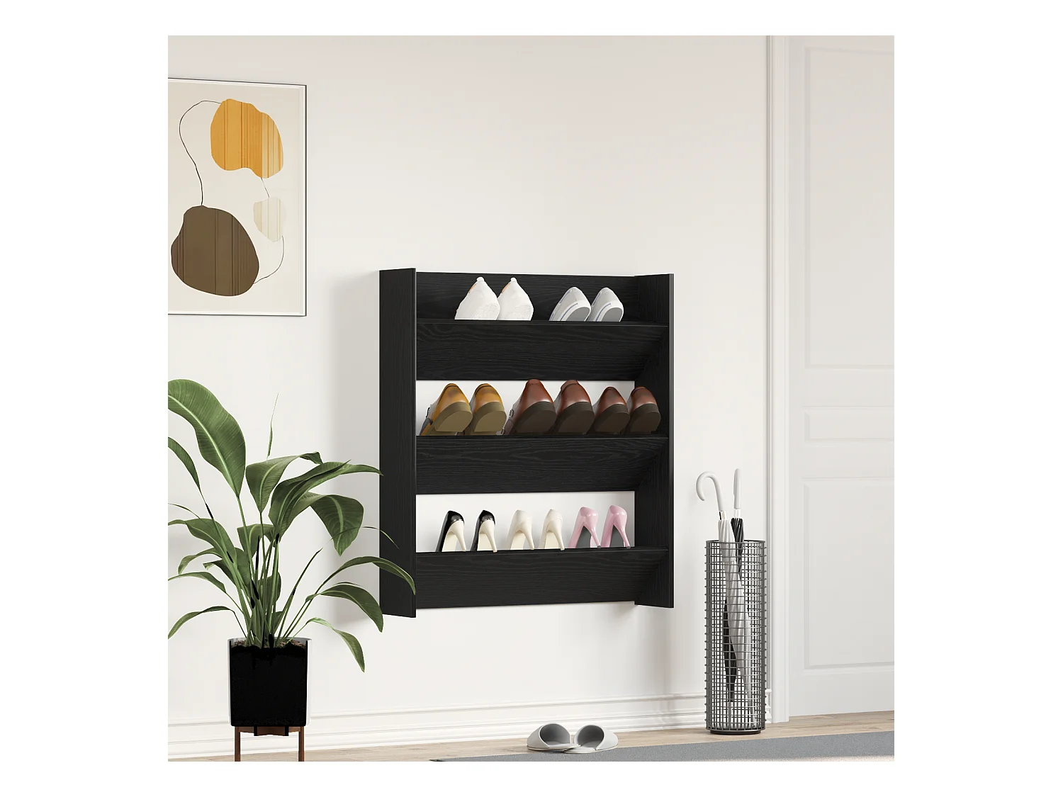 Meuble à chaussures mural - Chêne noir, 80 x 18 x 90 cm, en bois d'ingénierie