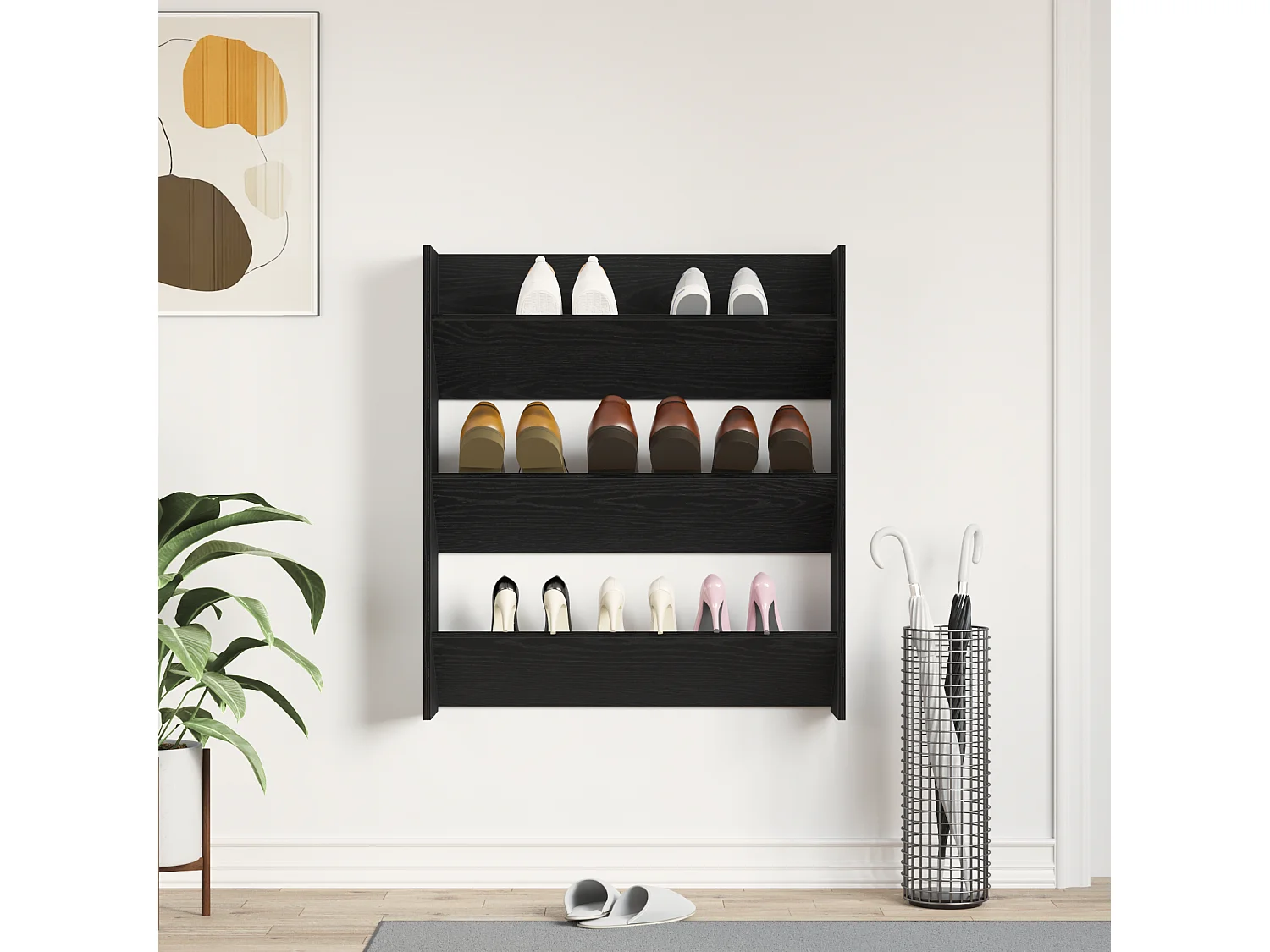 Meuble à chaussures mural - Chêne noir, 80 x 18 x 90 cm, en bois d'ingénierie