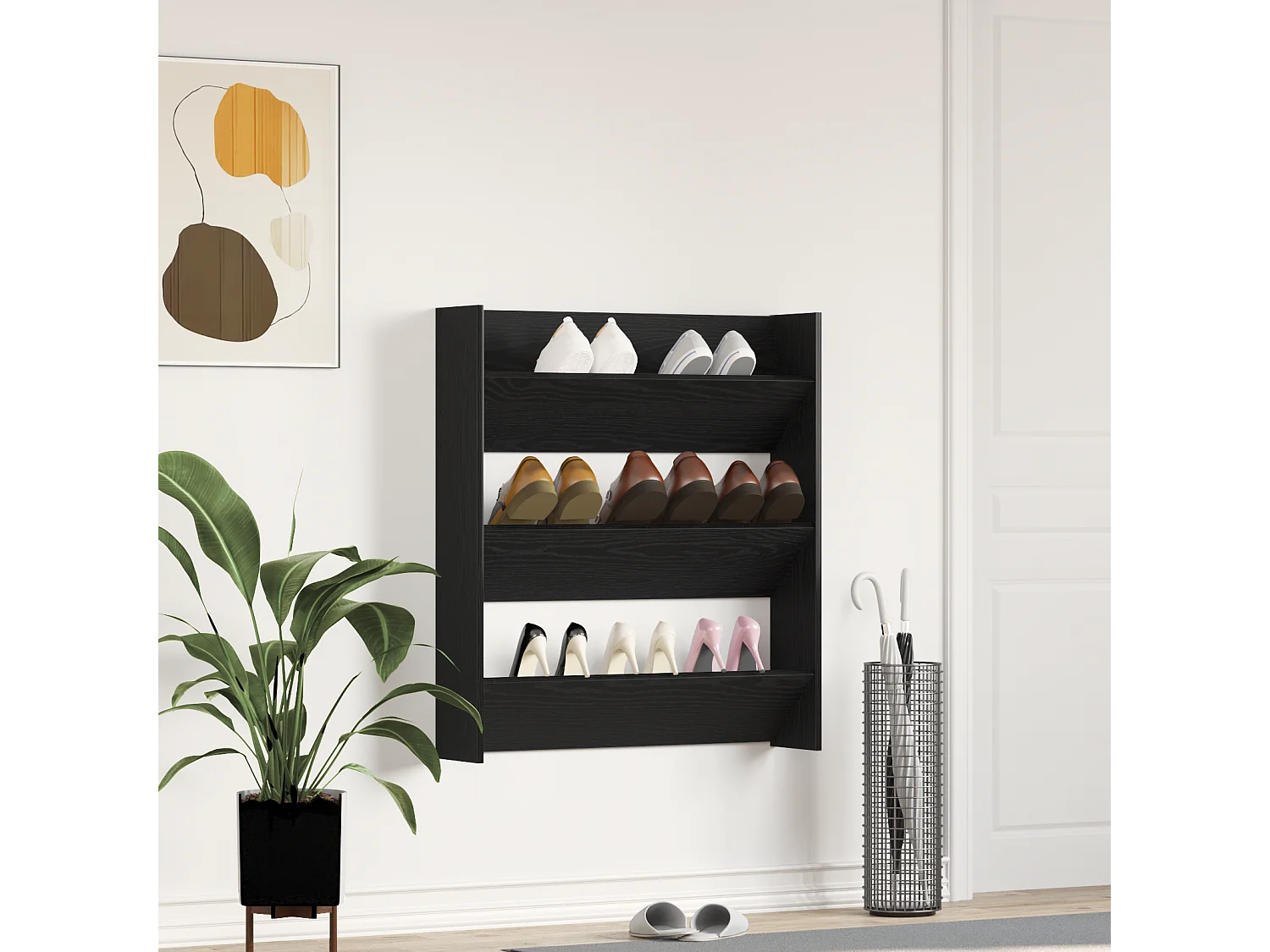 Meuble à chaussures mural - Chêne noir, 80 x 18 x 90 cm, en bois d'ingénierie