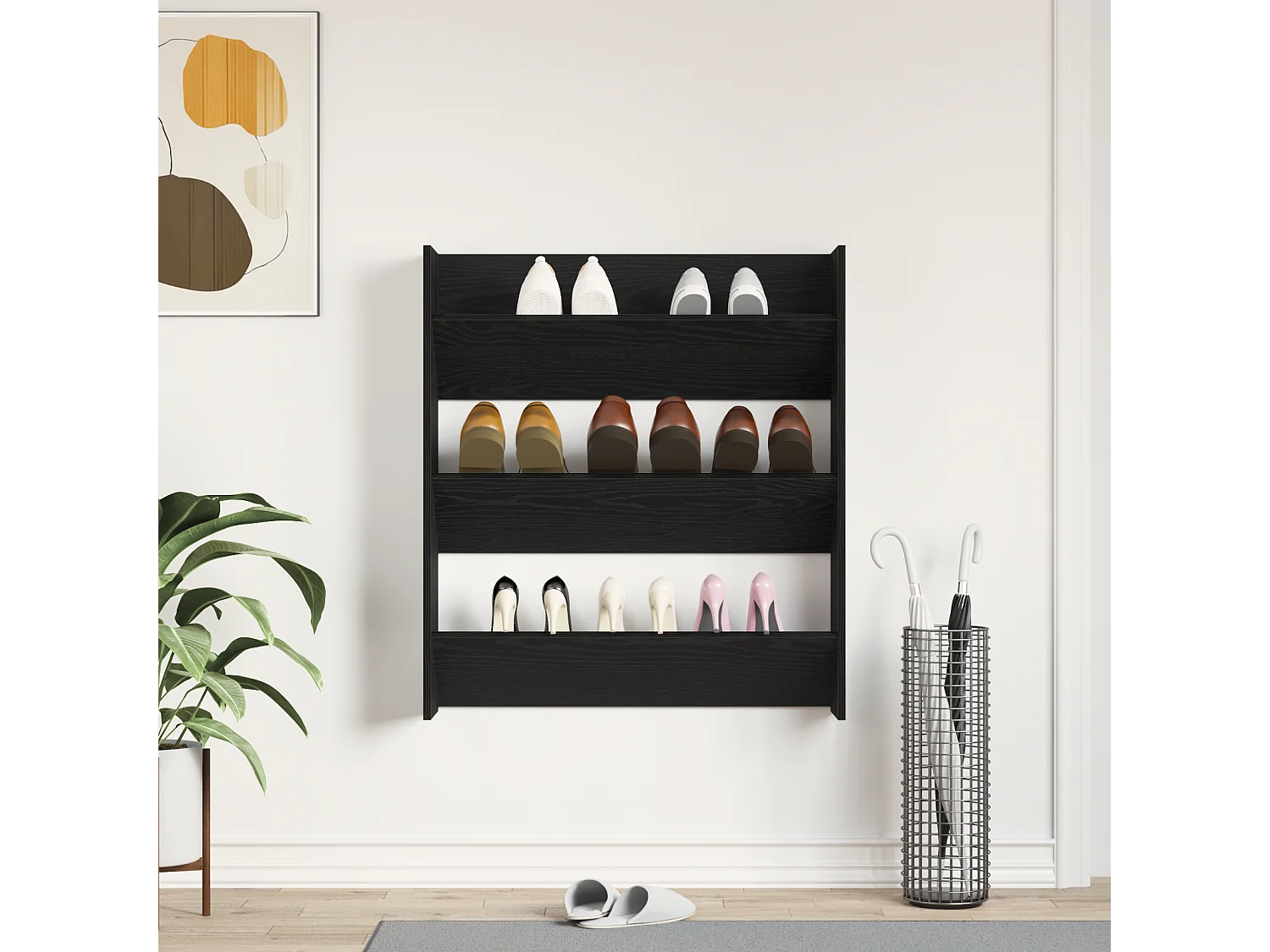 Meuble à chaussures mural - Chêne noir, 80 x 18 x 90 cm, en bois d'ingénierie