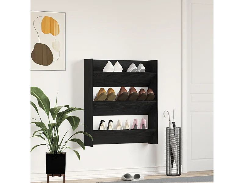 Wandkast voor schoenen - Zwarte eik, 80 x 18 x 90 cm, bewerkt hout