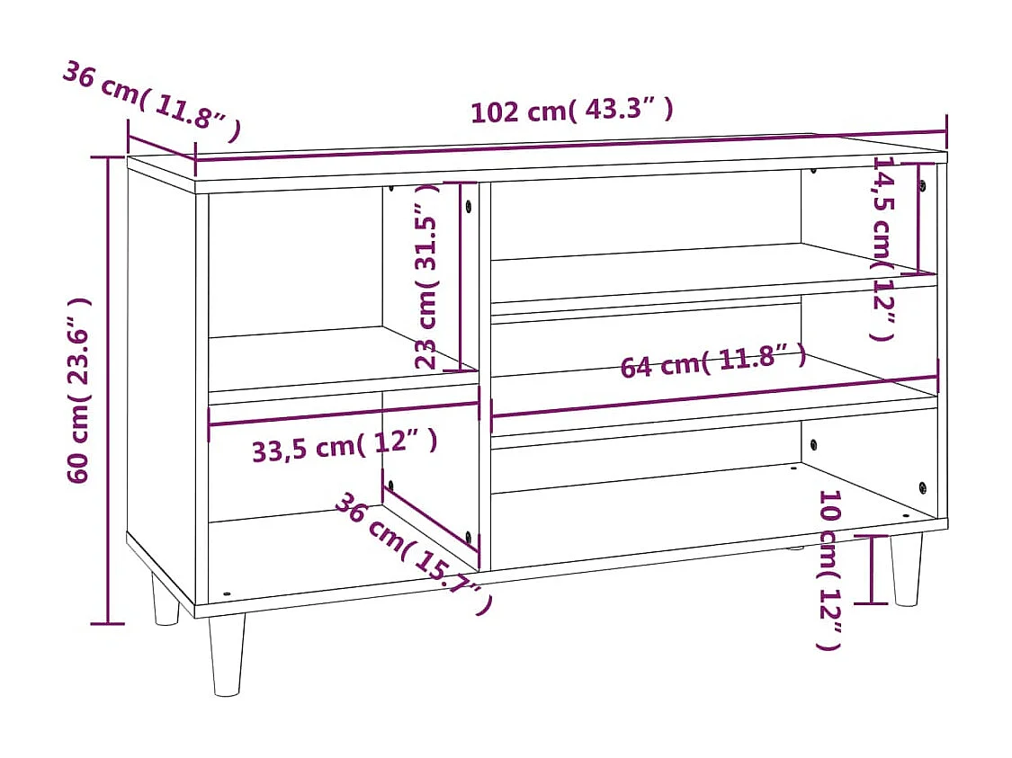 Armoire à chaussures Gris béton 102x36x60 cm Bois d'ingénierie