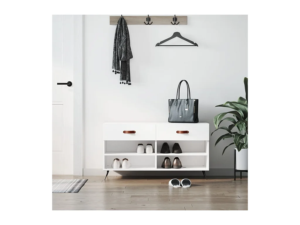 Banc à chaussures blanc brillant 102x35x55 cm bois d'ingénierie