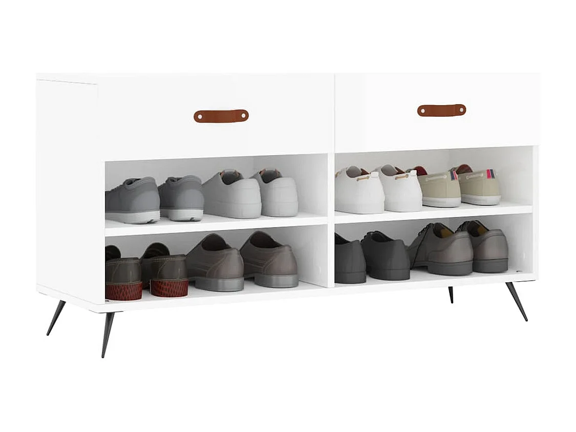 Banc à chaussures blanc brillant 102x35x55 cm bois d'ingénierie