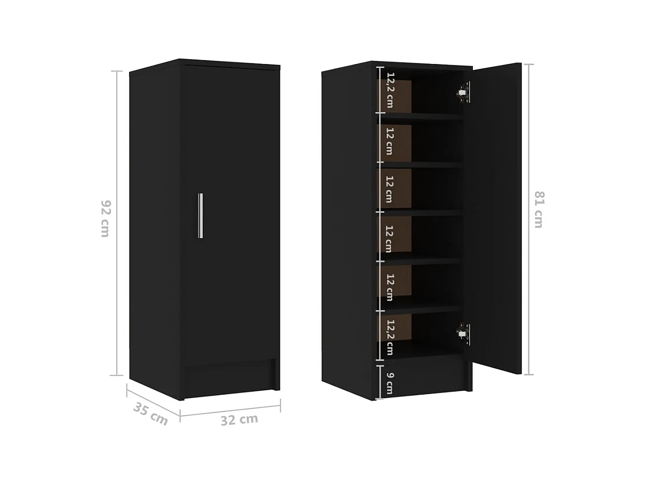 Zwarte schoenenkast 32x35x92 cm Technisch hout