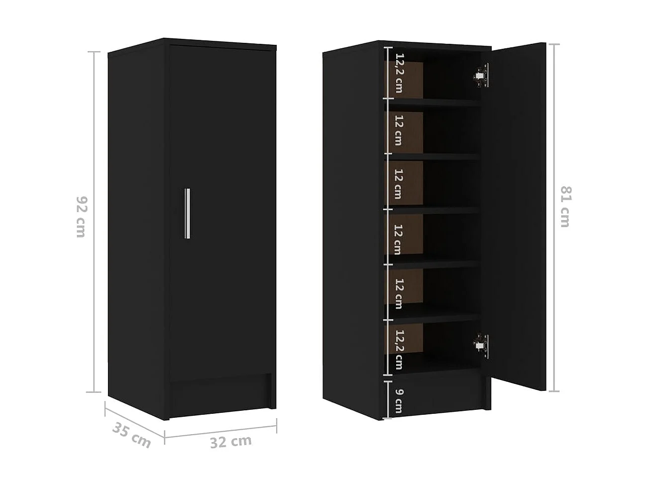 Scarpiera nera 32x35x92 cm Legno ingegnerizzato