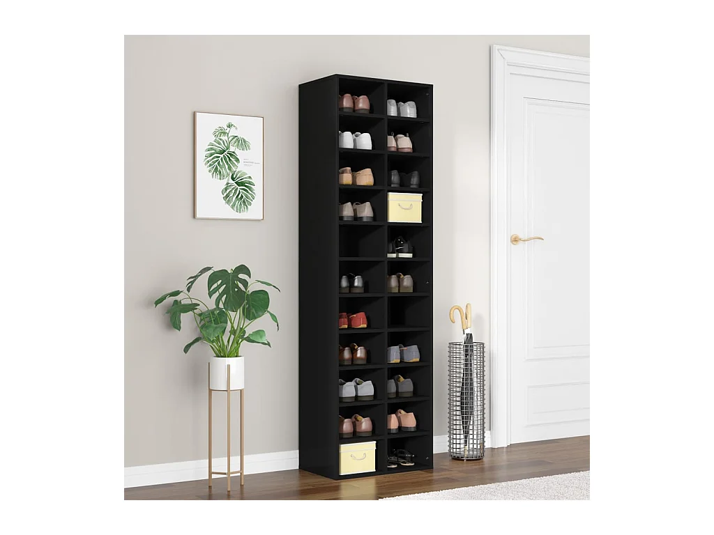 Scarpiera nera 54 x 34 x 183 cm in legno ingegnerizzato
