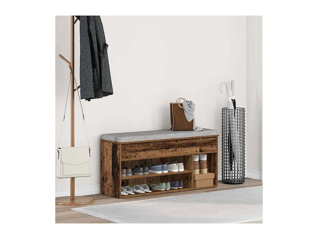 Banc à chaussures vieux bois 102x30,5x45 cm bois d'ingénierie
