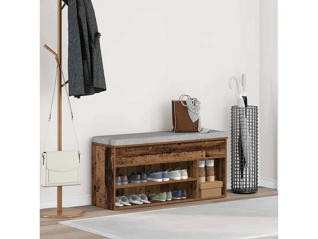 Banc à chaussures vieux bois 102x30,5x45 cm bois d'ingénierie