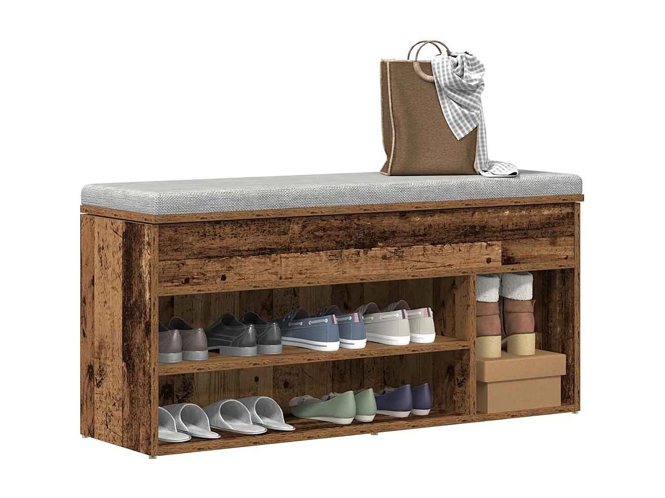 Banc à chaussures vieux bois 102x30,5x45 cm bois d'ingénierie