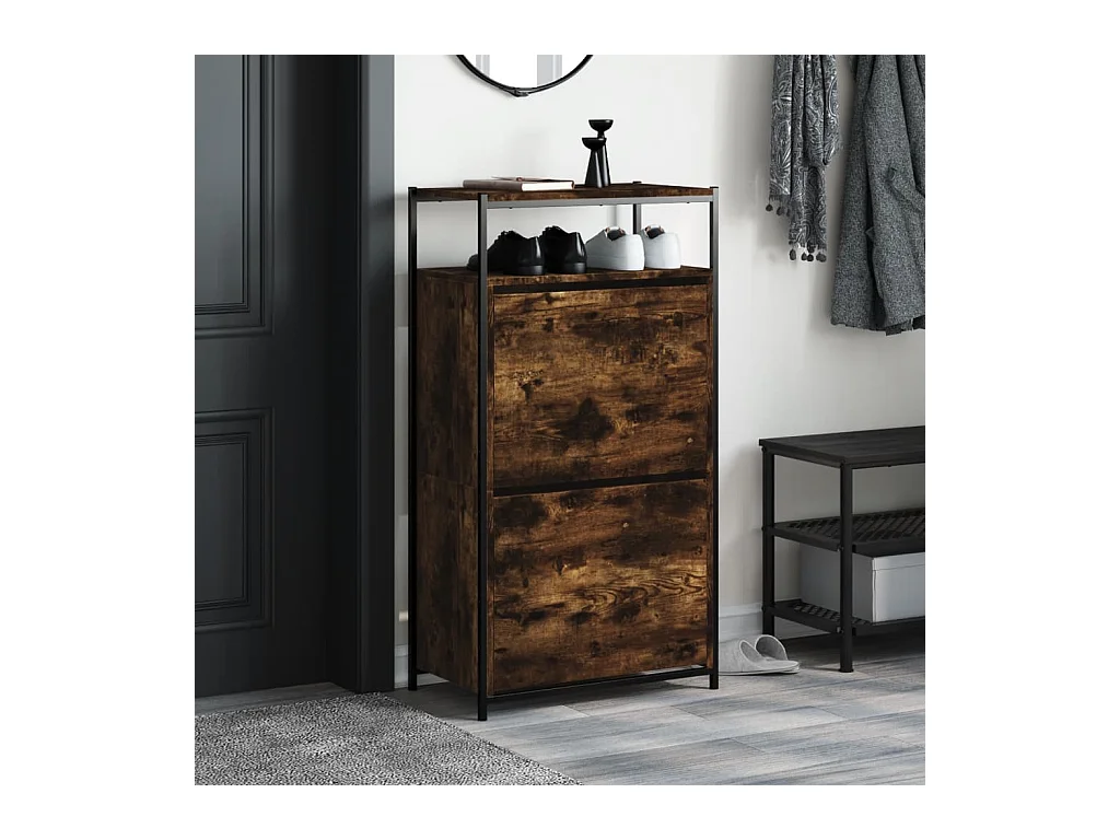 Armoire à chaussures chêne fumé 60x34x112 cm bois d'ingénierie
