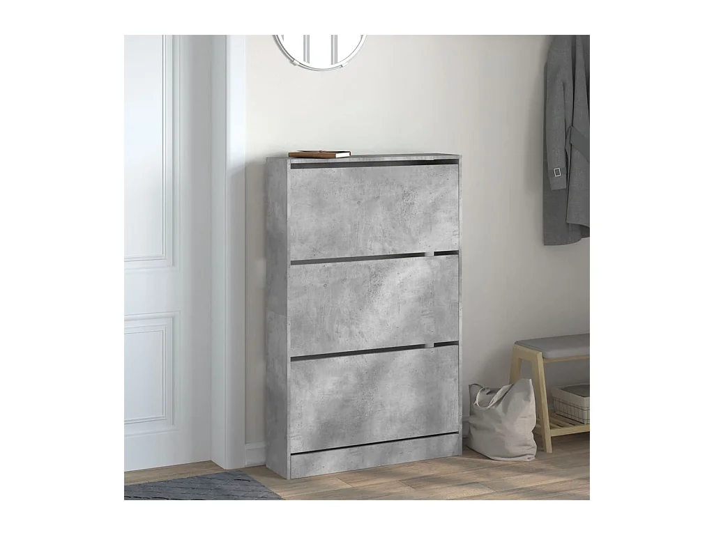 Zapatero gris hormigón 80x21x125,5cm madera de ingeniería