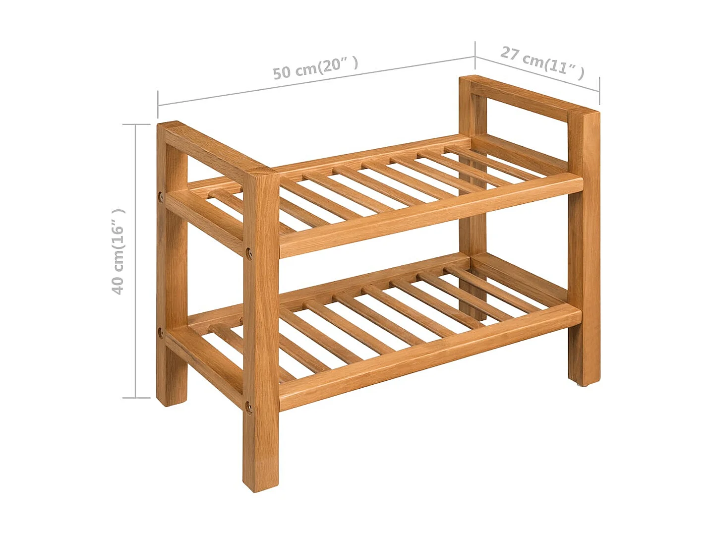 Zapatero con 2 estantes 50x27x40 cm Roble macizo