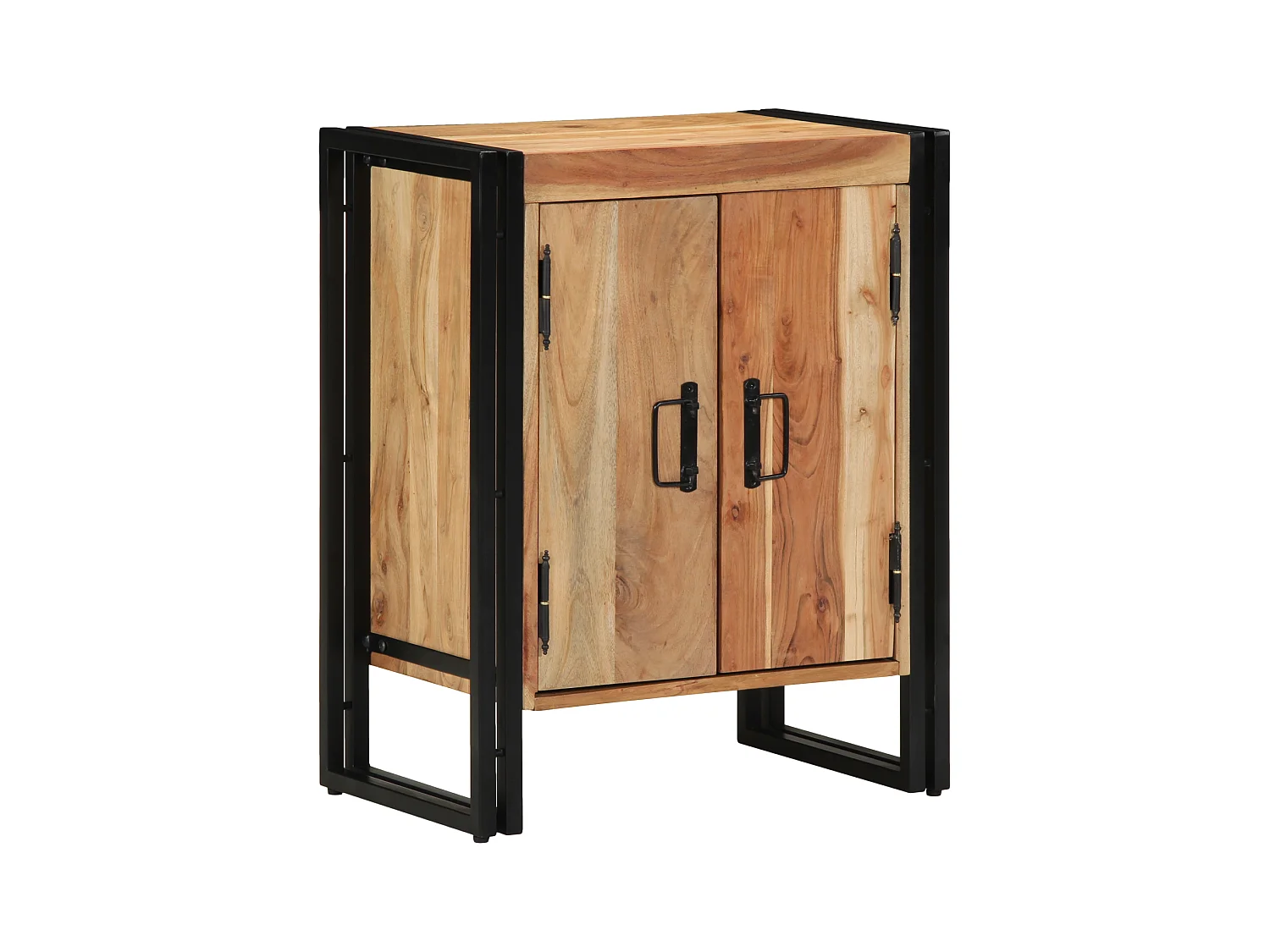 Meuble à chaussures Noir 30x30x40 cm en bois d'acacia massif et acier