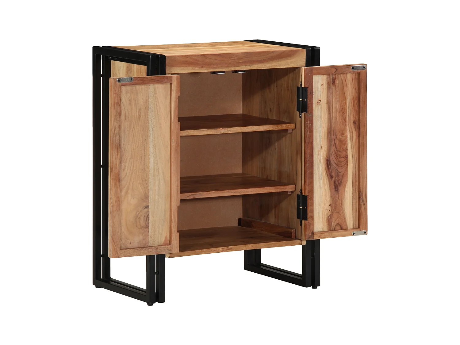 Meuble à chaussures Noir 30x30x40 cm en bois d'acacia massif et acier