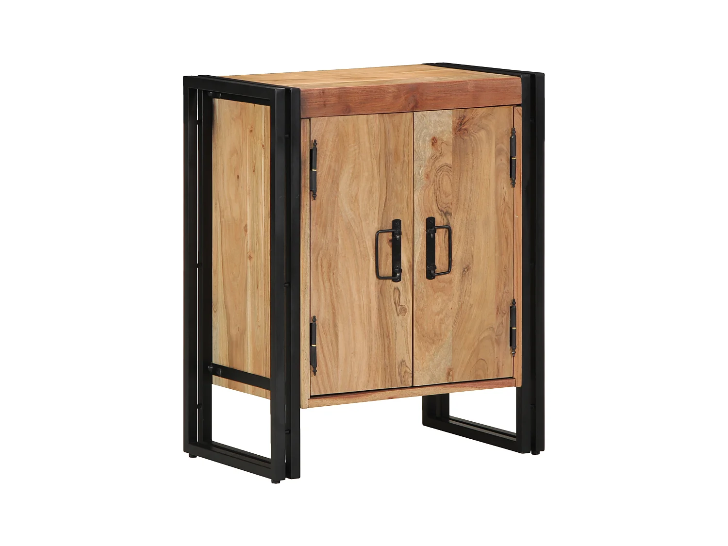 Meuble à chaussures Noir 30x30x40 cm en bois d'acacia massif et acier