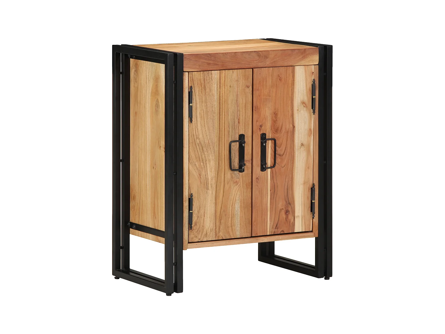 Meuble à chaussures Noir 30x30x40 cm en bois d'acacia massif et acier